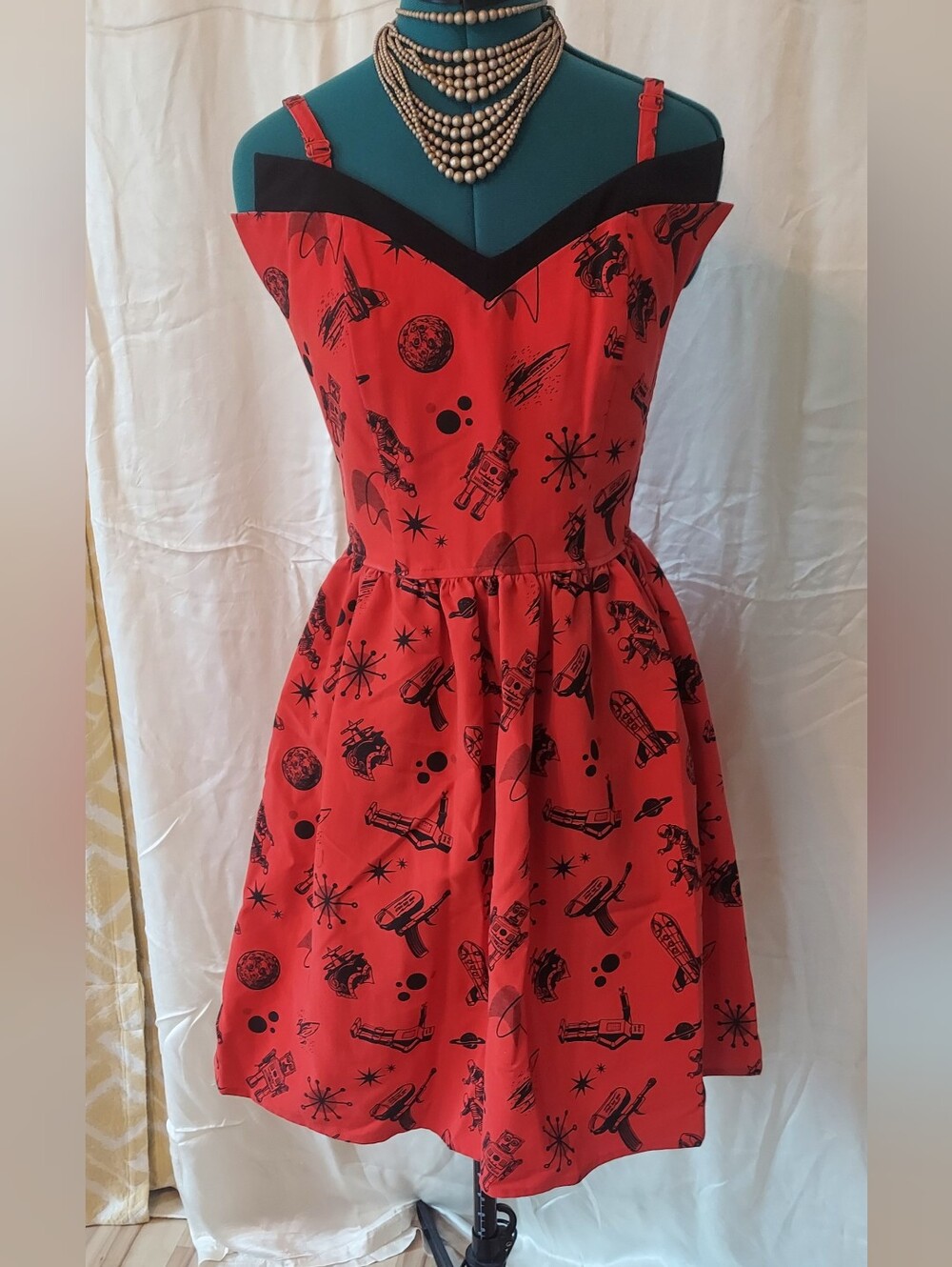 Atomic Astronaut Boomerang Print Rock Steady 50's Style Sundress
